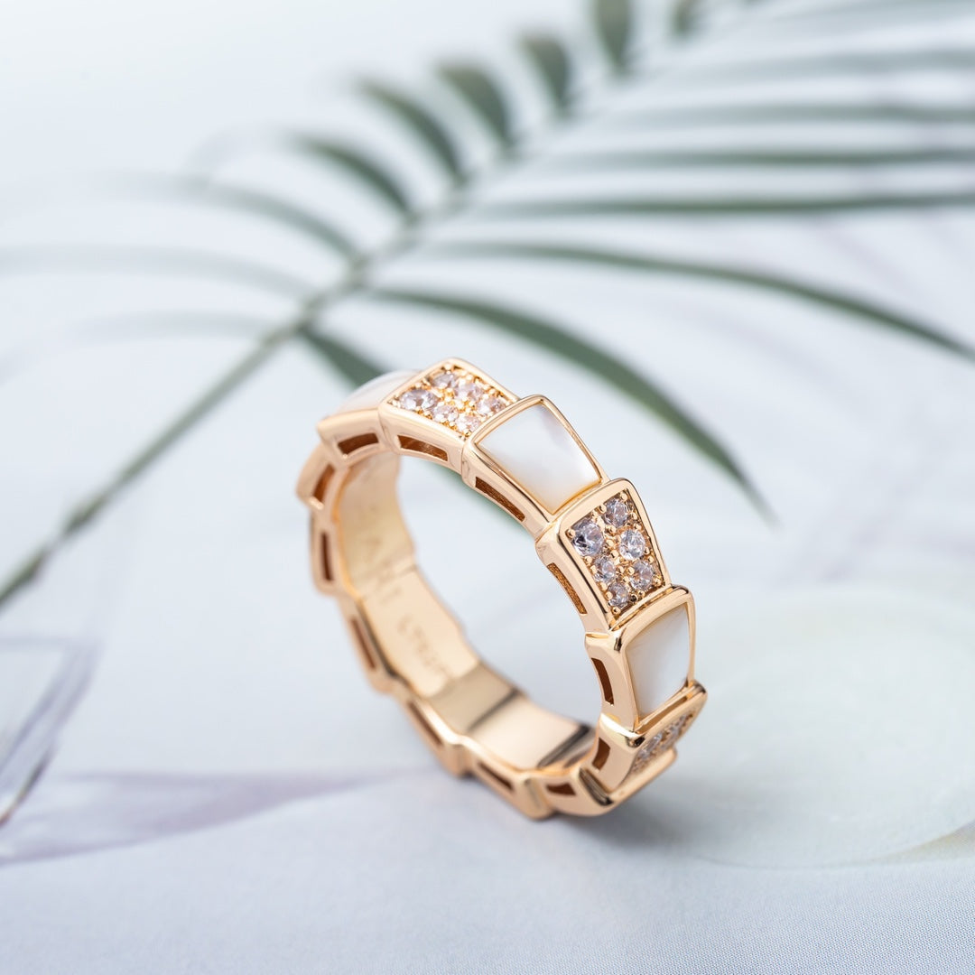 [Stars Jewelry]SERPENTI RING PINK GOLD MOP DIAMOND PAVED 4MM