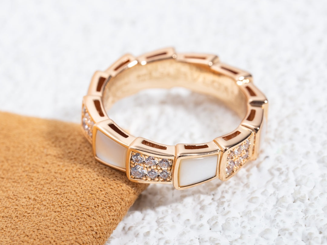 [Stars Jewelry]SERPENTI RING PINK GOLD MOP DIAMOND PAVED 4MM