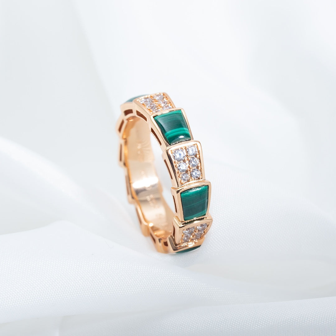[Stars Jewelry]SERPENTI RING PINK GOLD MALACHITE DIAMOND PAVED 4MM