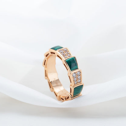 [Stars Jewelry]SERPENTI RING PINK GOLD MALACHITE DIAMOND PAVED 4MM