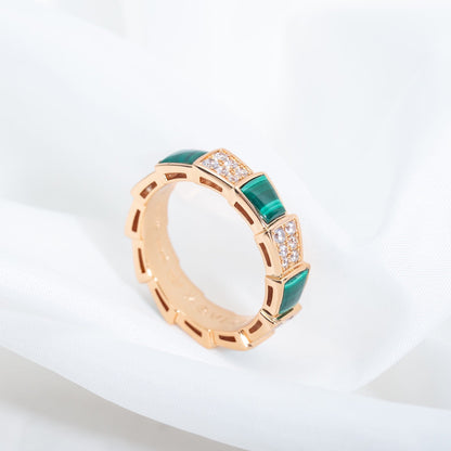 [Stars Jewelry]SERPENTI RING PINK GOLD MALACHITE DIAMOND PAVED 4MM
