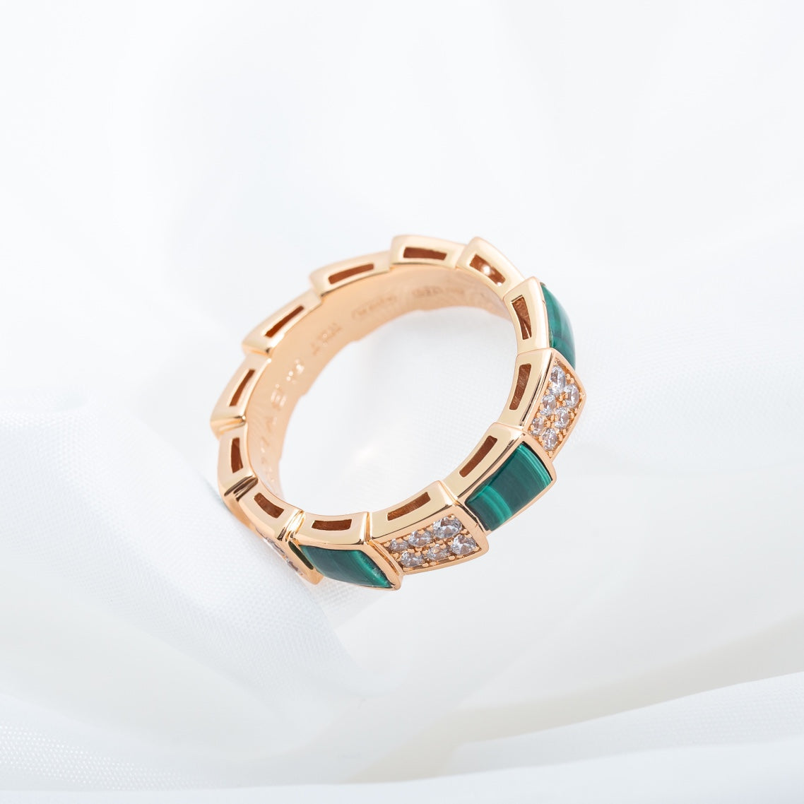 [Stars Jewelry]SERPENTI RING PINK GOLD MALACHITE DIAMOND PAVED 4MM