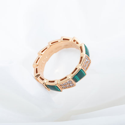 [Stars Jewelry]SERPENTI RING PINK GOLD MALACHITE DIAMOND PAVED 4MM