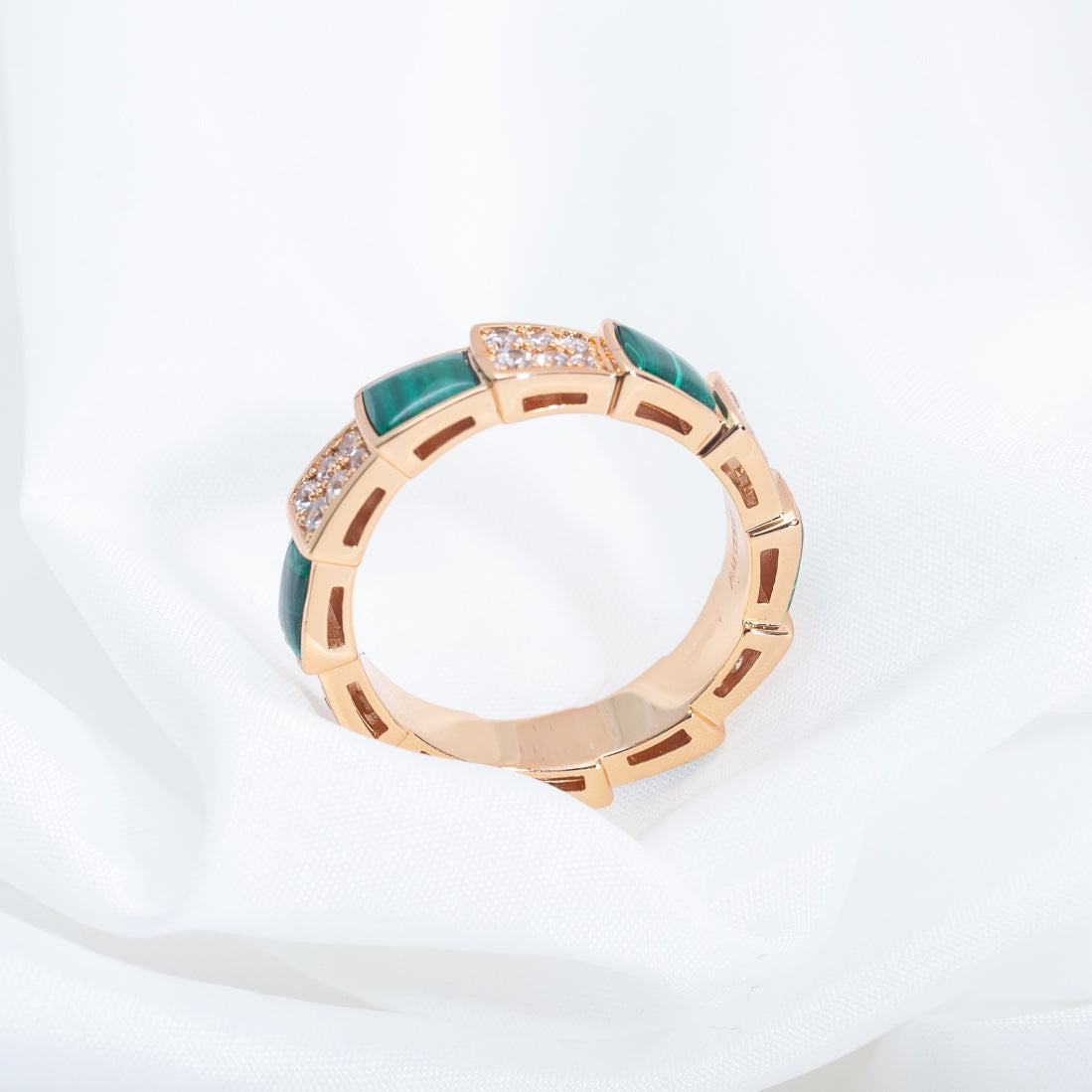 [Stars Jewelry]SERPENTI RING PINK GOLD MALACHITE DIAMOND PAVED 4MM
