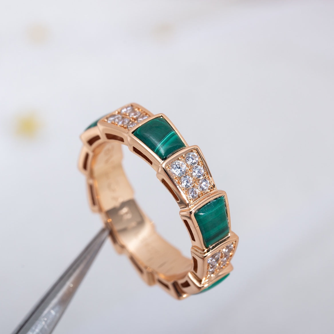 [Stars Jewelry]SERPENTI RING PINK GOLD MALACHITE DIAMOND PAVED 4MM