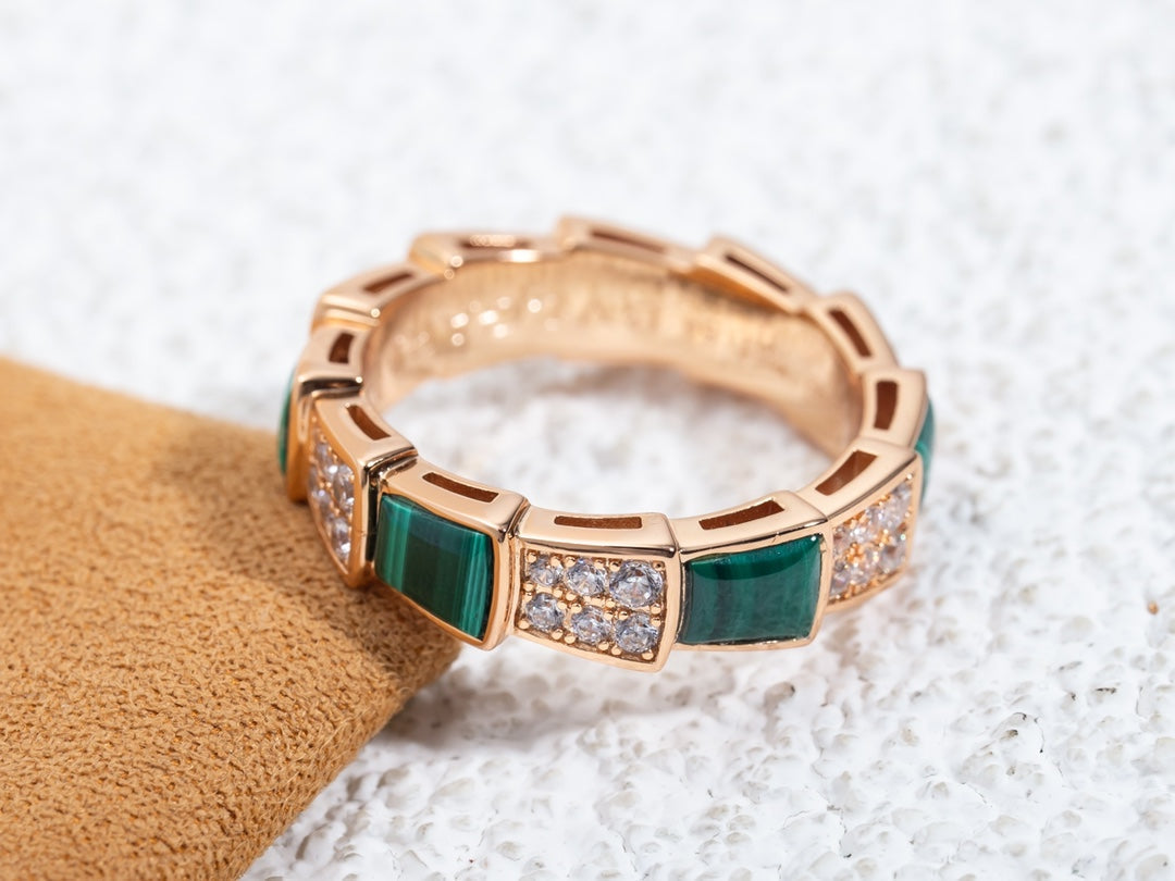 [Stars Jewelry]SERPENTI RING PINK GOLD MALACHITE DIAMOND PAVED 4MM