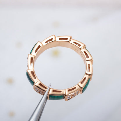 [Stars Jewelry]SERPENTI RING PINK GOLD MALACHITE DIAMOND PAVED 4MM