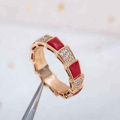 [Stars Jewelry]SERPENTI RING PINK GOLD CARNELIAN DIAMOND PAVED 4MM