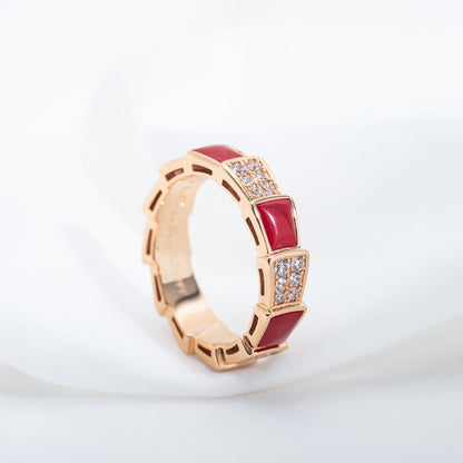 [Stars Jewelry]SERPENTI RING PINK GOLD CARNELIAN DIAMOND PAVED 4MM