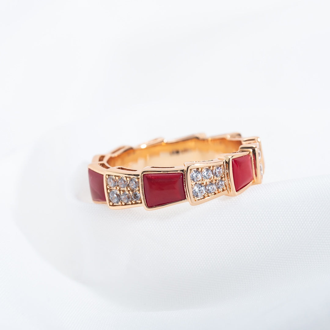 [Stars Jewelry]SERPENTI RING PINK GOLD CARNELIAN DIAMOND PAVED 4MM