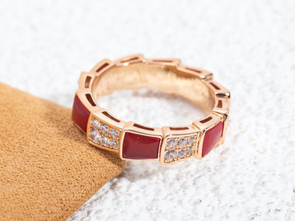 [Stars Jewelry]SERPENTI RING PINK GOLD CARNELIAN DIAMOND PAVED 4MM
