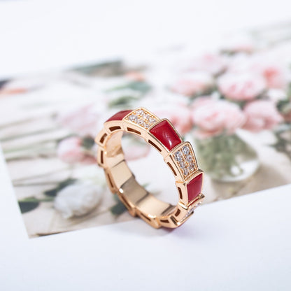 [Stars Jewelry]SERPENTI RING PINK GOLD CARNELIAN DIAMOND PAVED 4MM