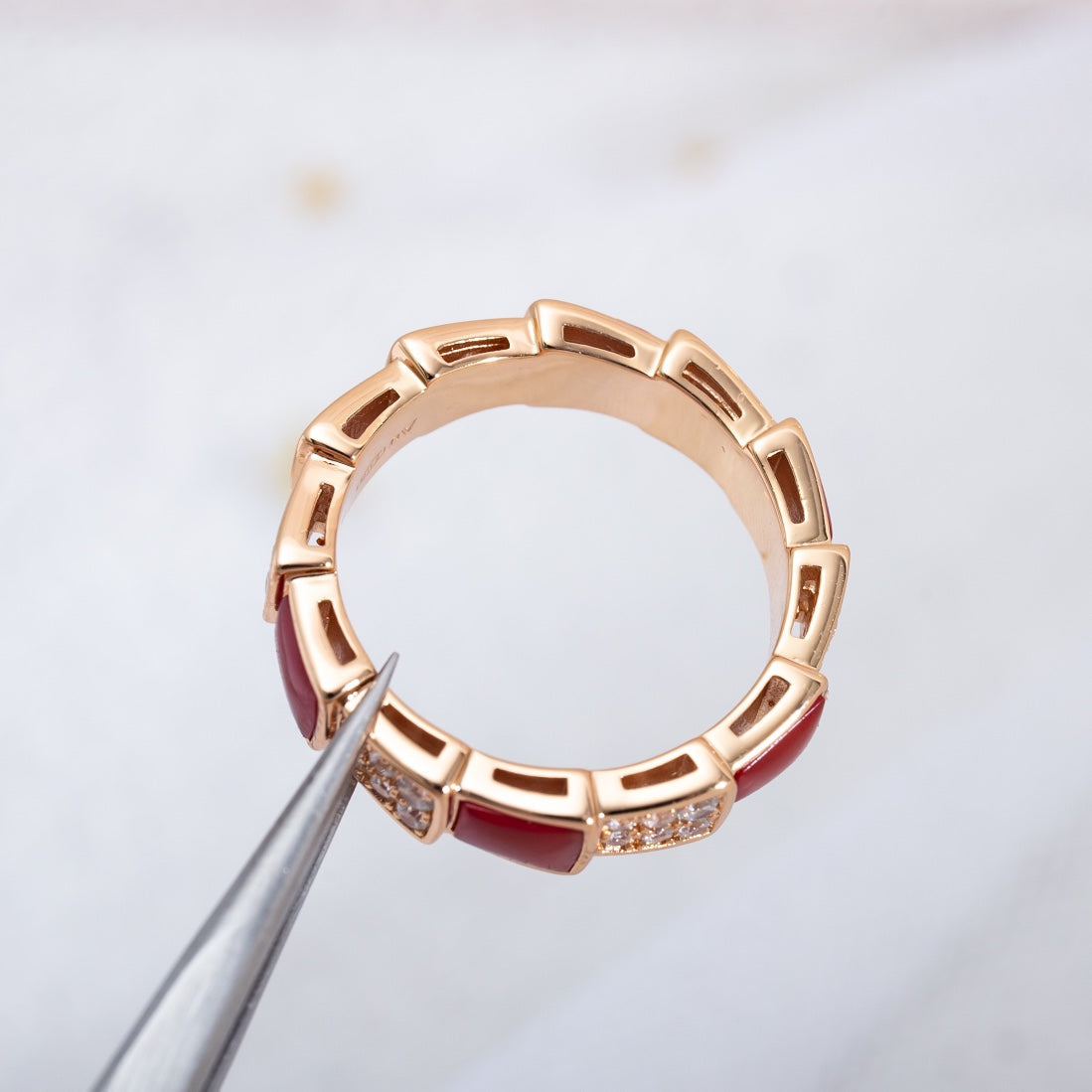 [Stars Jewelry]SERPENTI RING PINK GOLD CARNELIAN DIAMOND PAVED 4MM