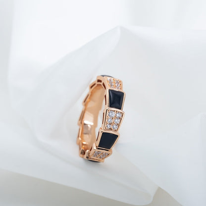 [Stars Jewelry]SERPENTI RING PINK GOLD BLACK MOP DIAMOND PAVED 4MM