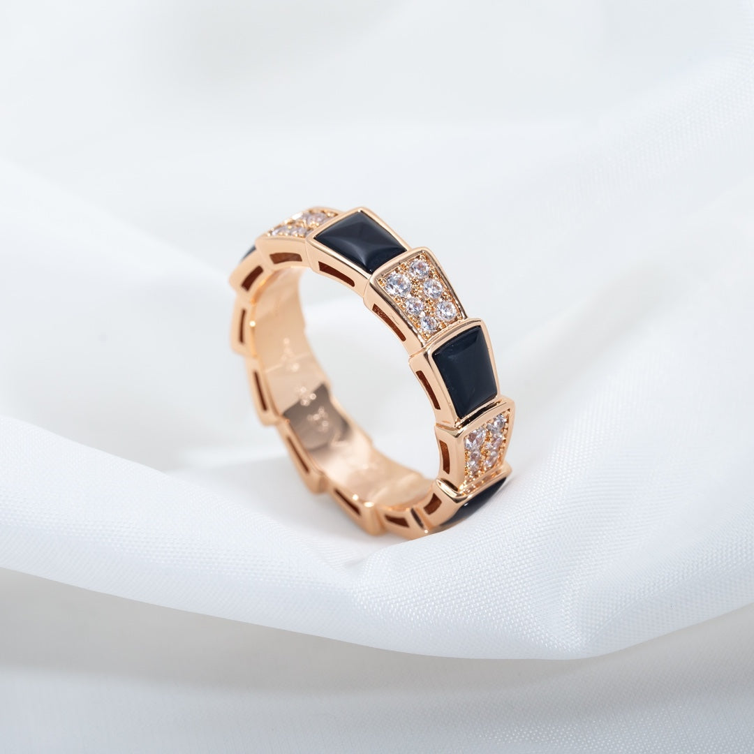 [Stars Jewelry]SERPENTI RING PINK GOLD BLACK MOP DIAMOND PAVED 4MM