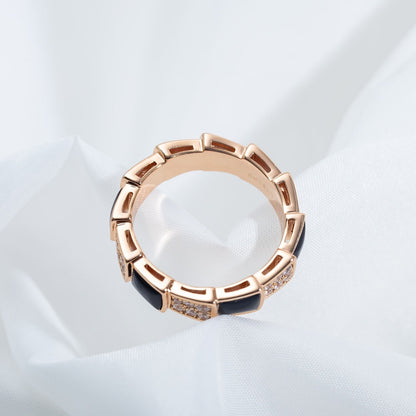 [Stars Jewelry]SERPENTI RING PINK GOLD BLACK MOP DIAMOND PAVED 4MM