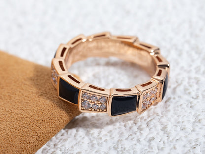 [Stars Jewelry]SERPENTI RING PINK GOLD BLACK MOP DIAMOND PAVED 4MM