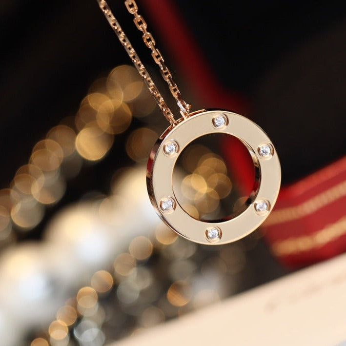 [Stars Jewelry]LOVE NECKLACE 16MM 6 DIAMONDS PINK GOLD