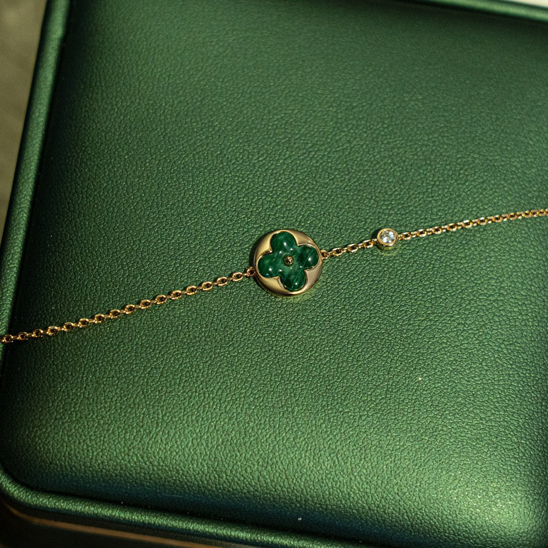 [Stars Jewelry]SUN MALACHITE 1 DIAMOND PINK GOLD BRACELET