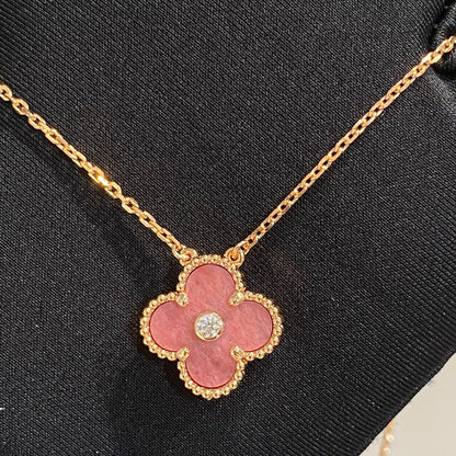 [Stars Jewelry]CLOVER 15MM DIAMOND RHODONITE NECKLACE