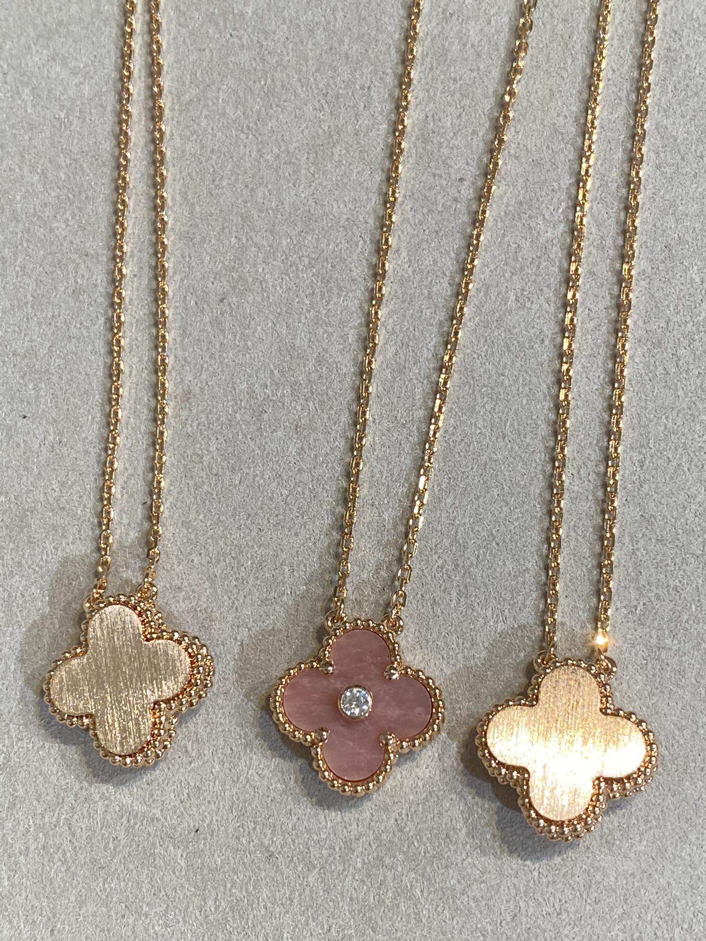 [Stars Jewelry]CLOVER 15MM DIAMOND RHODONITE NECKLACE