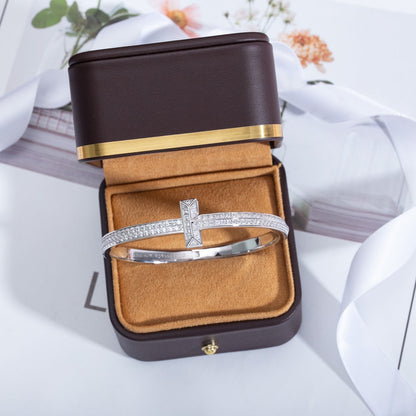 [Stellar jewels]WIDE DIAMONDS HINGED BANGLE SILVER