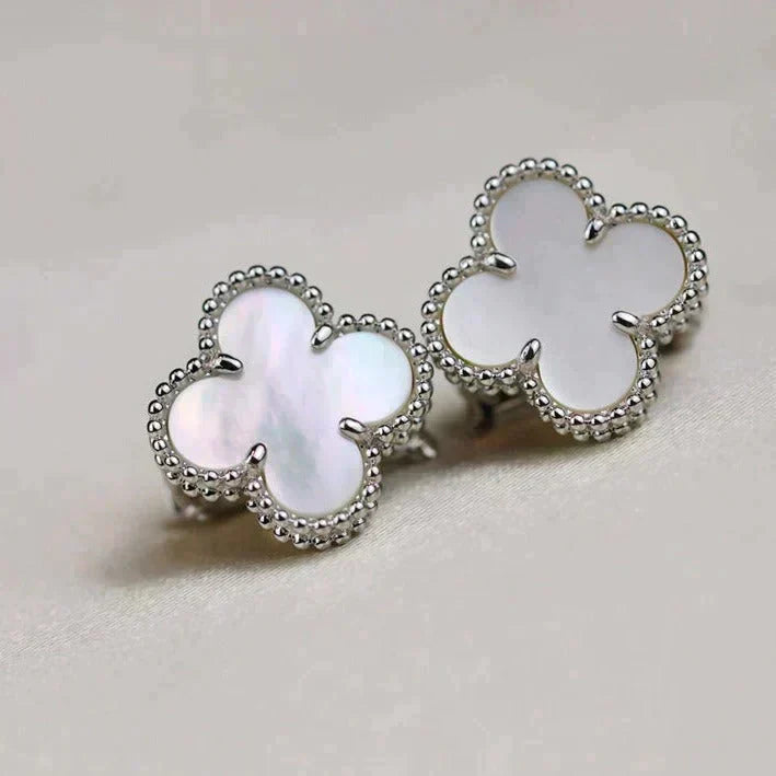 [Stars Jewelry]CLOVER MEDIUM 1 MOTIFS  WHITE MOP EARRINGS SILVER