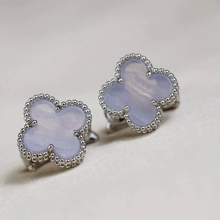 [Stars Jewelry]CLOVER MEDIUM 1 MOTIFS  WHITE MOP EARRINGS SILVER