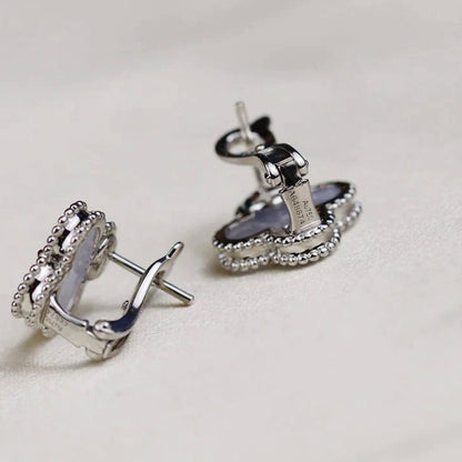 [Stars Jewelry]CLOVER MEDIUM 1 MOTIFS  WHITE MOP EARRINGS SILVER