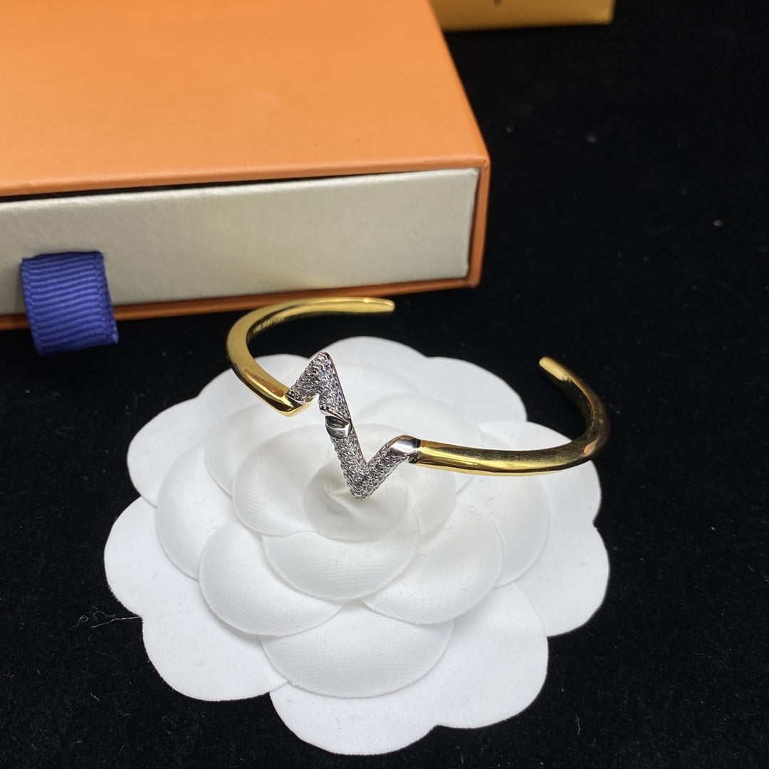[Stars Jewelry]VOLTE UPSITE DOWN DIAMOND GOLD OPEN BRACELET