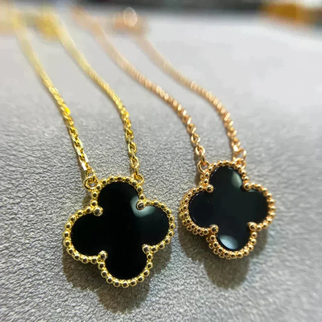 [Stars Jewelry]CLOVER 15MM BLACK ONYX SINGLE FLOWER NECKLACE