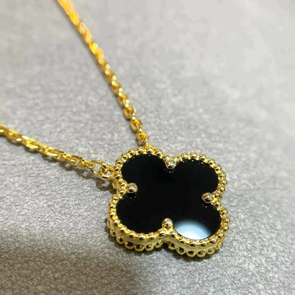 [Stars Jewelry]CLOVER 15MM BLACK ONYX SINGLE FLOWER NECKLACE