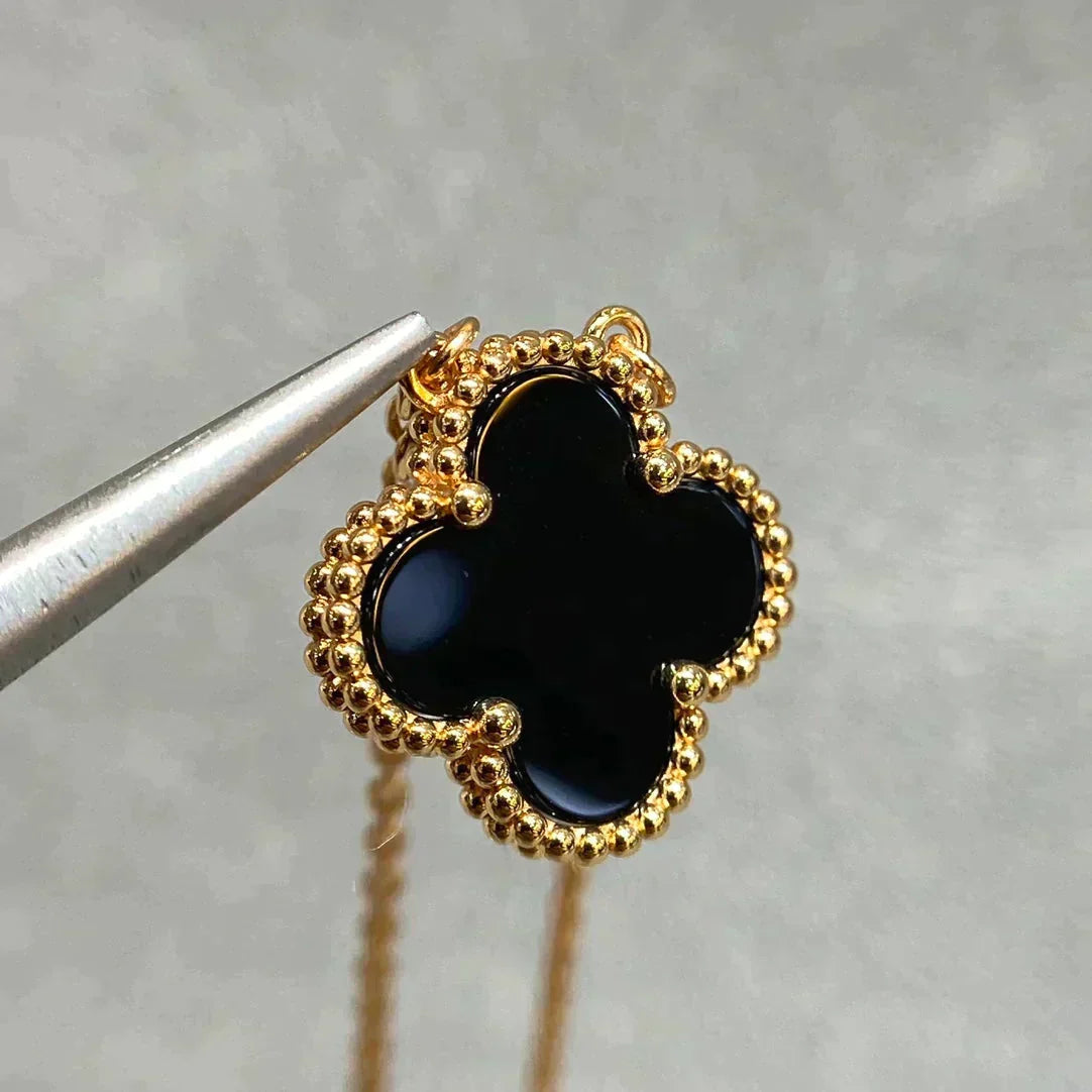 [Stars Jewelry]CLOVER 15MM BLACK ONYX SINGLE FLOWER NECKLACE