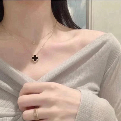 [Stars Jewelry]CLOVER 15MM BLACK ONYX SINGLE FLOWER NECKLACE