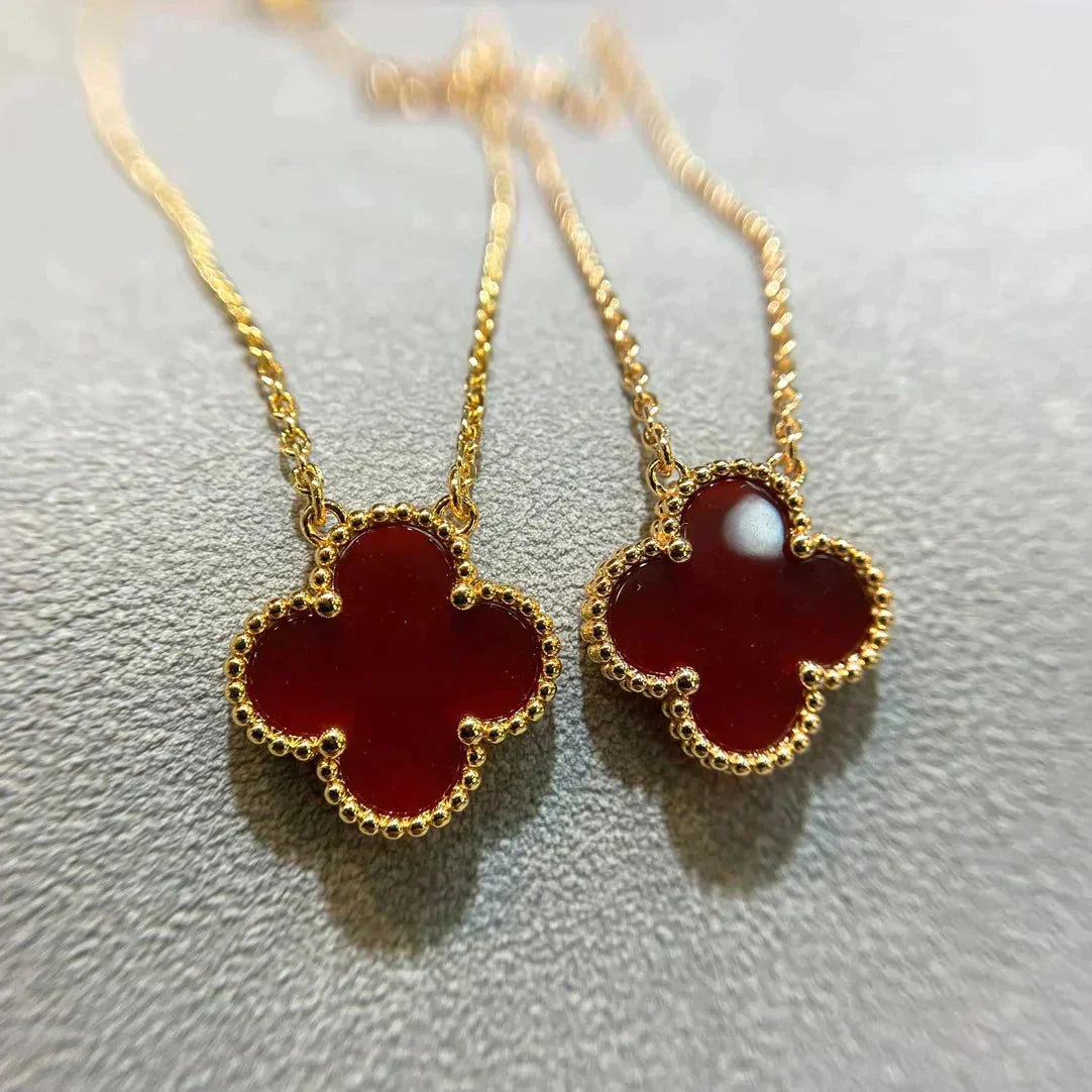 [Stars Jewelry]CLOVER 15MM CARNELIAN SINGLE FLOWER NECKLACE