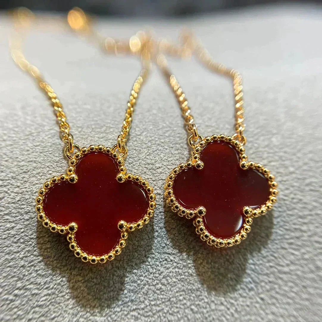 [Stars Jewelry]CLOVER 15MM CARNELIAN SINGLE FLOWER NECKLACE
