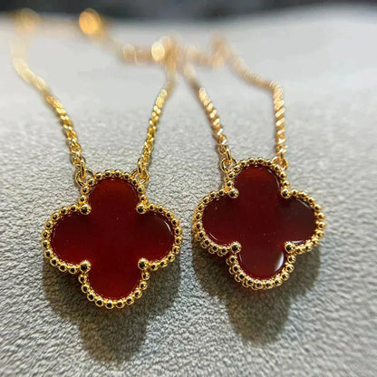 [Stars Jewelry]CLOVER 15MM CARNELIAN SINGLE FLOWER NECKLACE