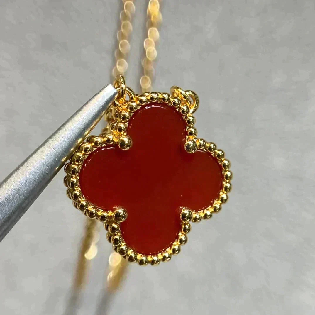 [Stars Jewelry]CLOVER 15MM CARNELIAN SINGLE FLOWER NECKLACE