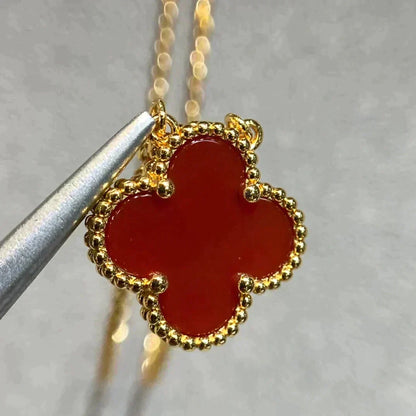 [Stars Jewelry]CLOVER 15MM CARNELIAN SINGLE FLOWER NECKLACE