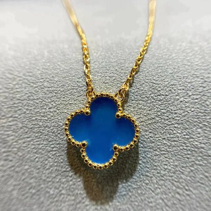 [Stars Jewelry]CLOVER 15MM BLUE AGATE NECKLACE