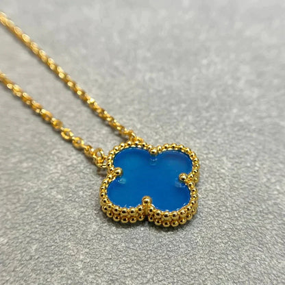 [Stars Jewelry]CLOVER 15MM BLUE AGATE NECKLACE