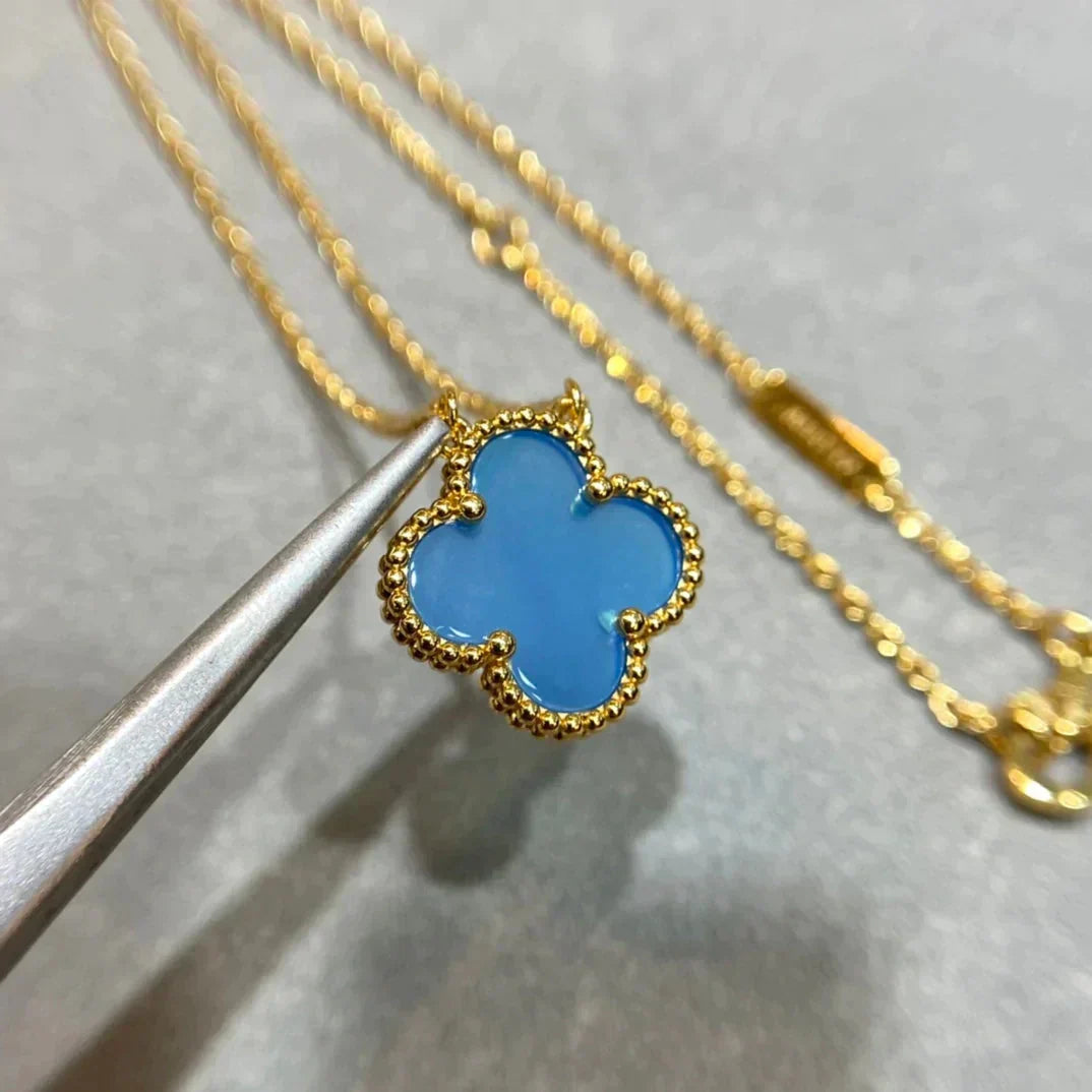 [Stars Jewelry]CLOVER 15MM BLUE AGATE NECKLACE