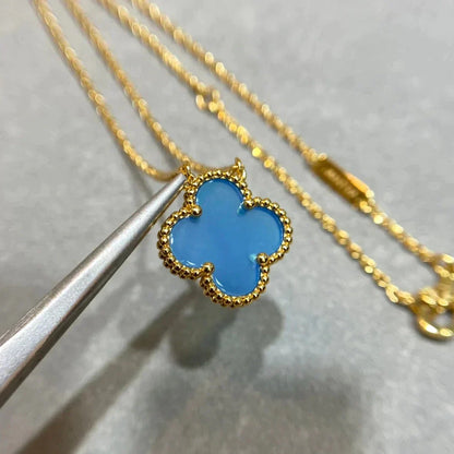 [Stars Jewelry]CLOVER 15MM BLUE AGATE NECKLACE