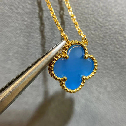 [Stars Jewelry]CLOVER 15MM BLUE AGATE NECKLACE