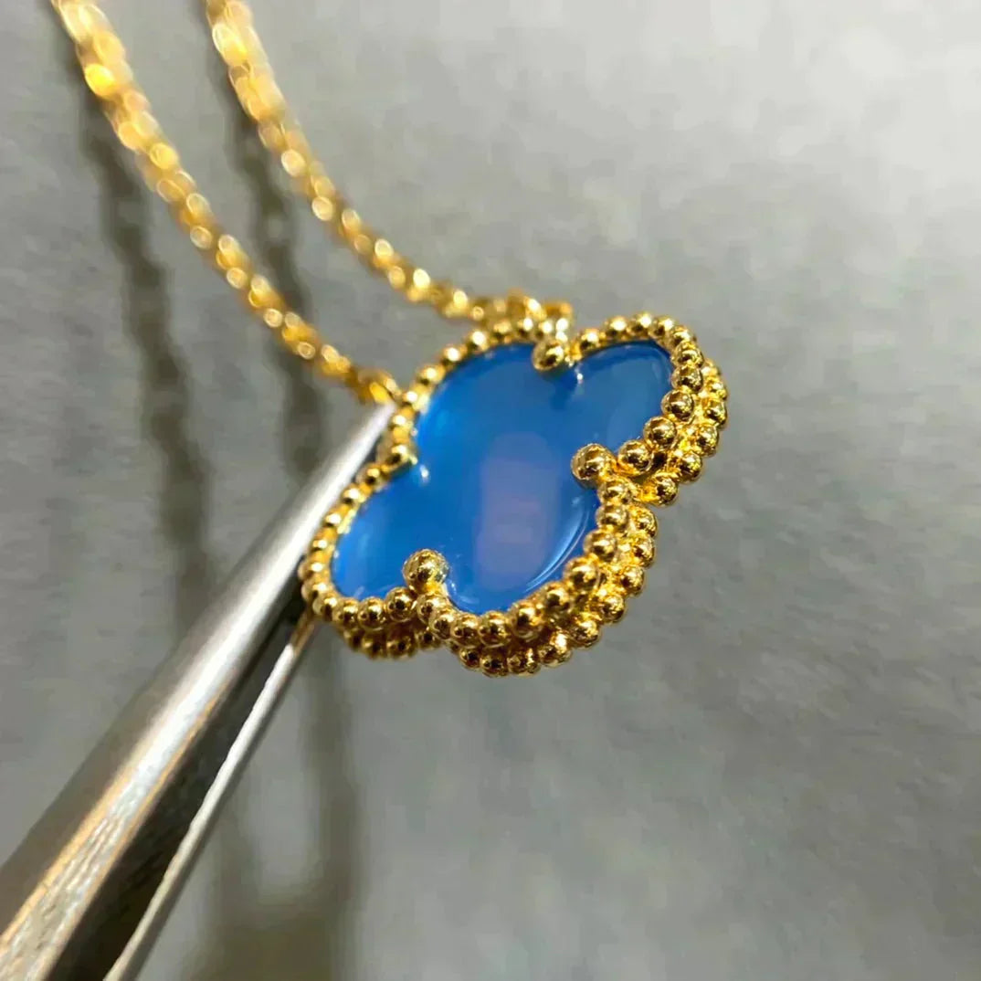 [Stars Jewelry]CLOVER 15MM BLUE AGATE NECKLACE