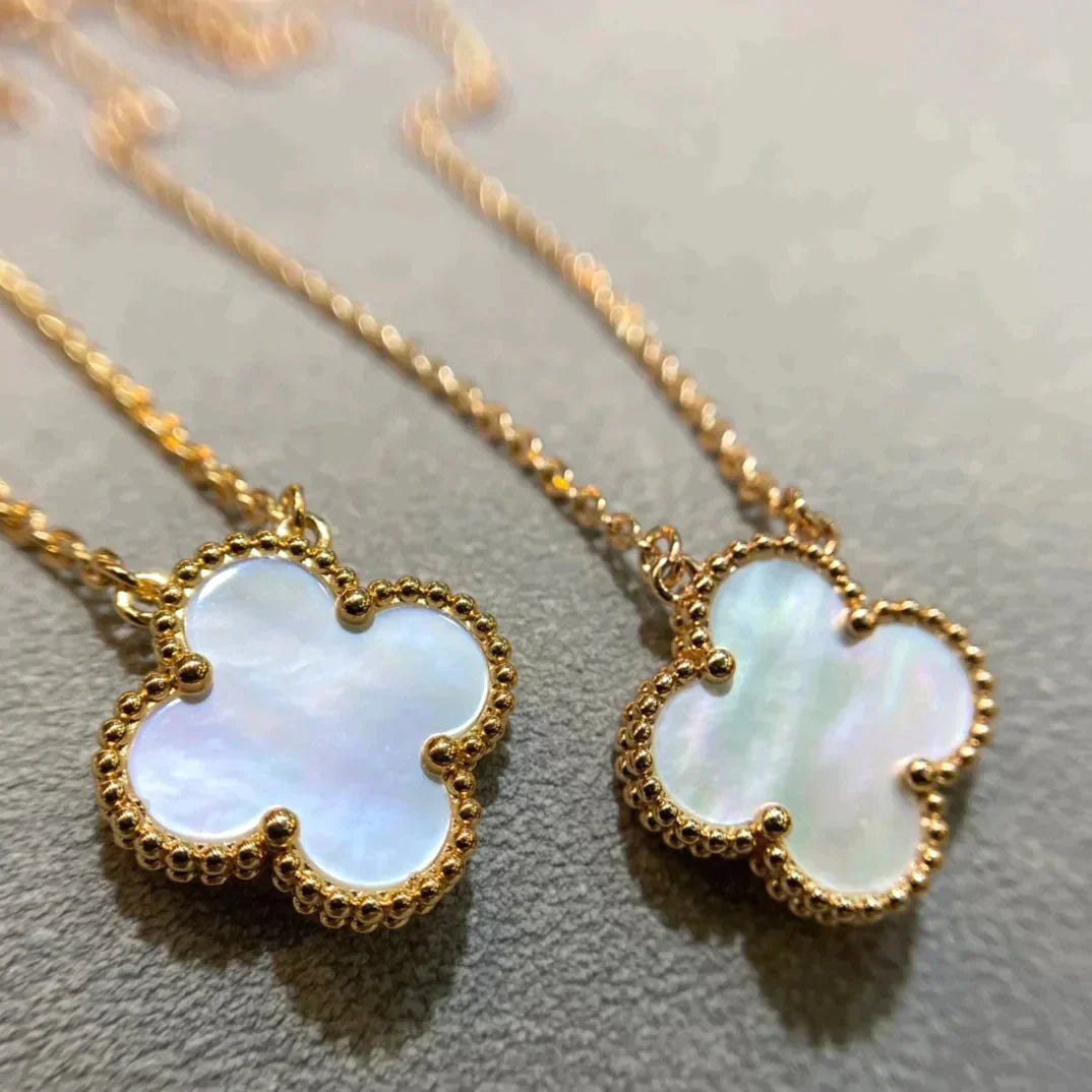 [Stars Jewelry]CLOVER 15MM WHITE MOTHER-OF-PEARL GOLD NECKLACE