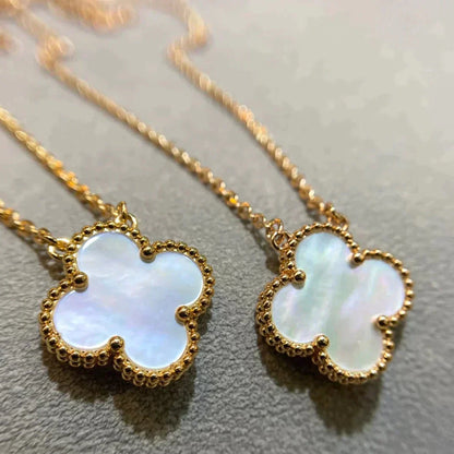 [Stars Jewelry]CLOVER 15MM WHITE MOTHER-OF-PEARL GOLD NECKLACE