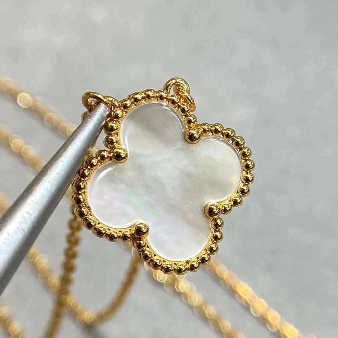 [Stars Jewelry]CLOVER 15MM WHITE MOTHER-OF-PEARL GOLD NECKLACE