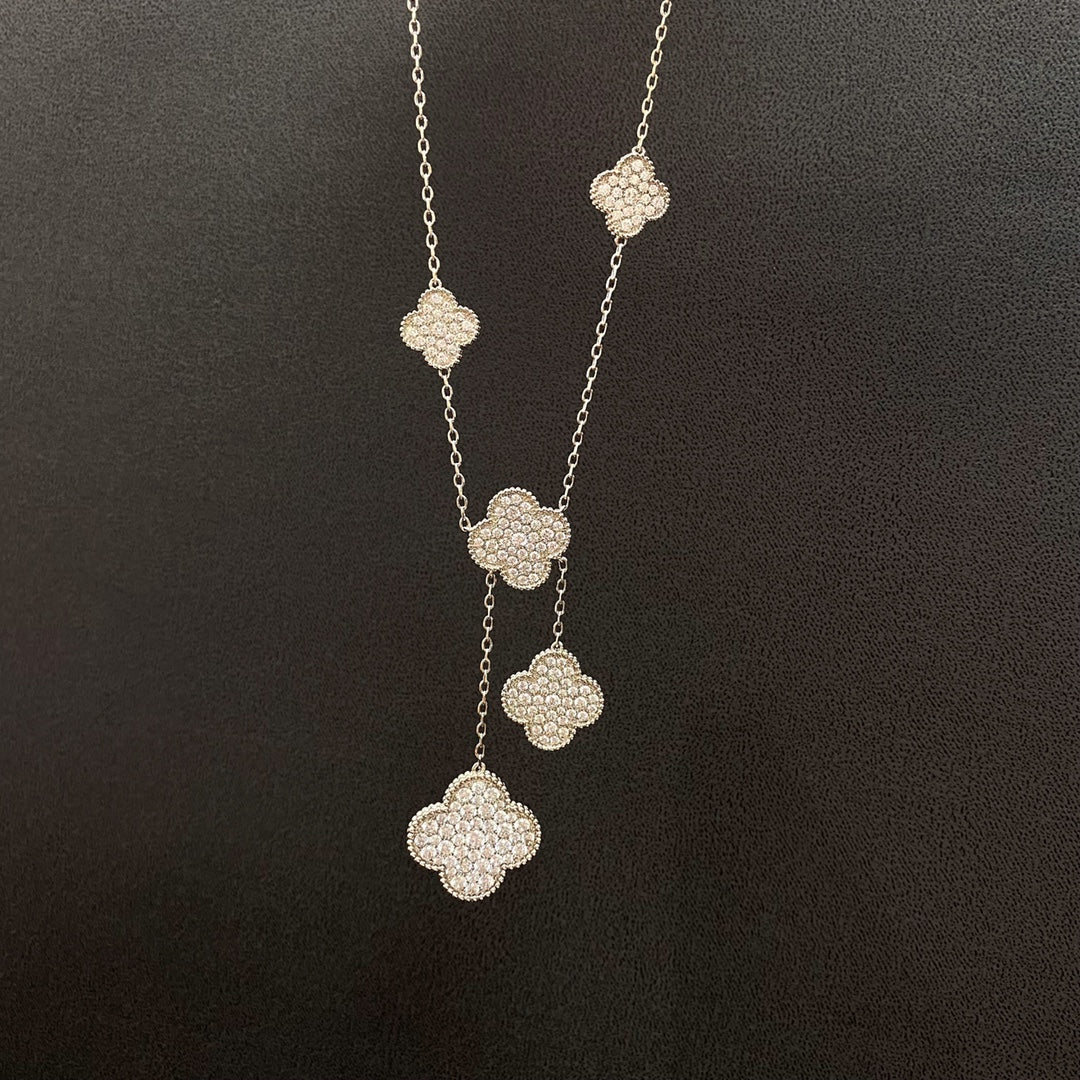 [Stars Jewelry]CLOVER 5 MOTIFS SILVER DIAMONDS NECKLACE
