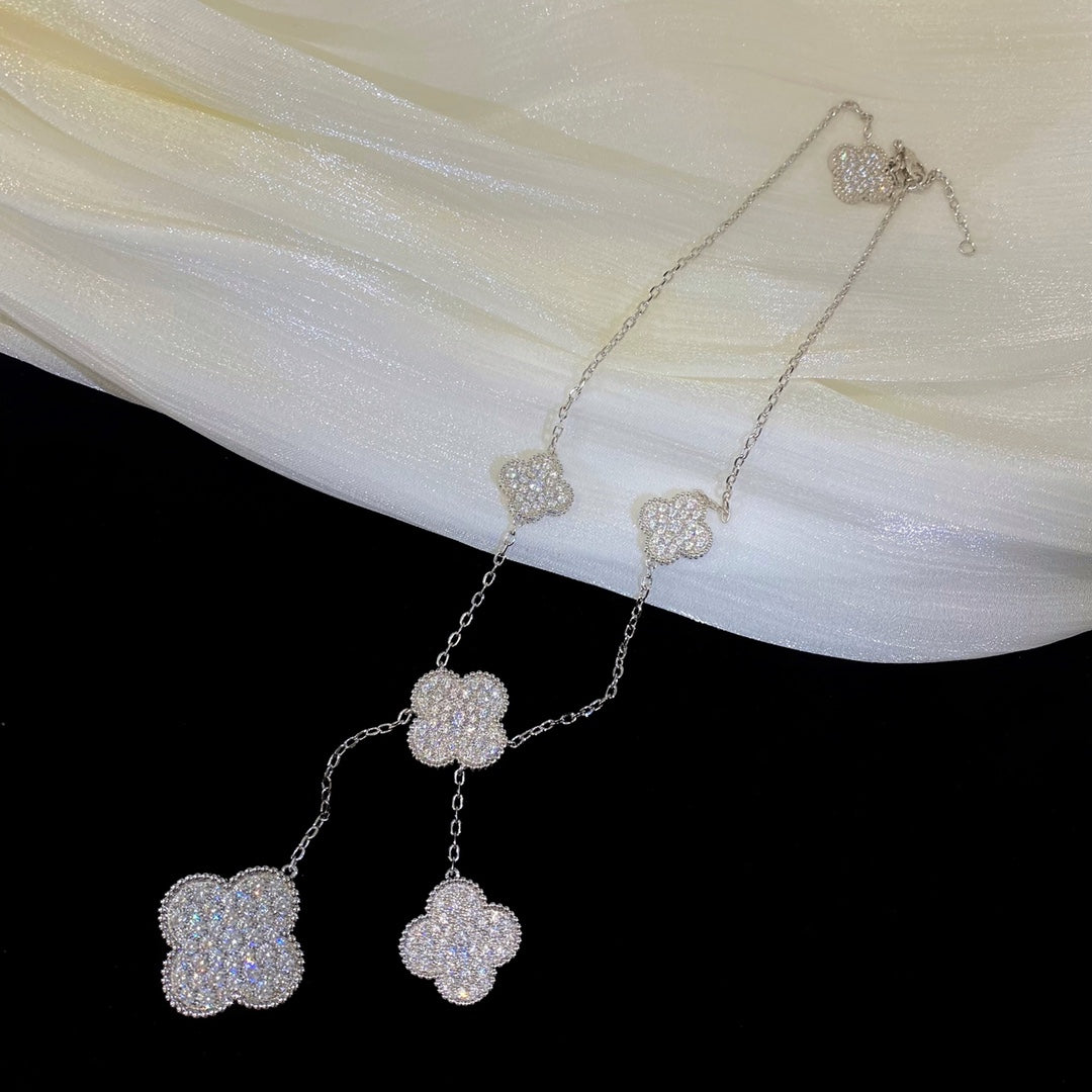 [Stars Jewelry]CLOVER 5 MOTIFS SILVER DIAMONDS NECKLACE